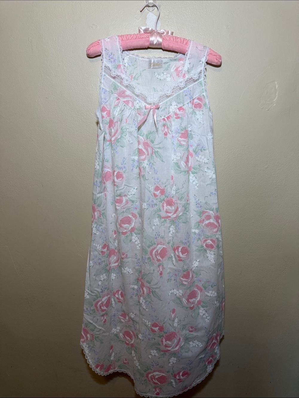 Cachet White Nightgown with Pink Floral Print